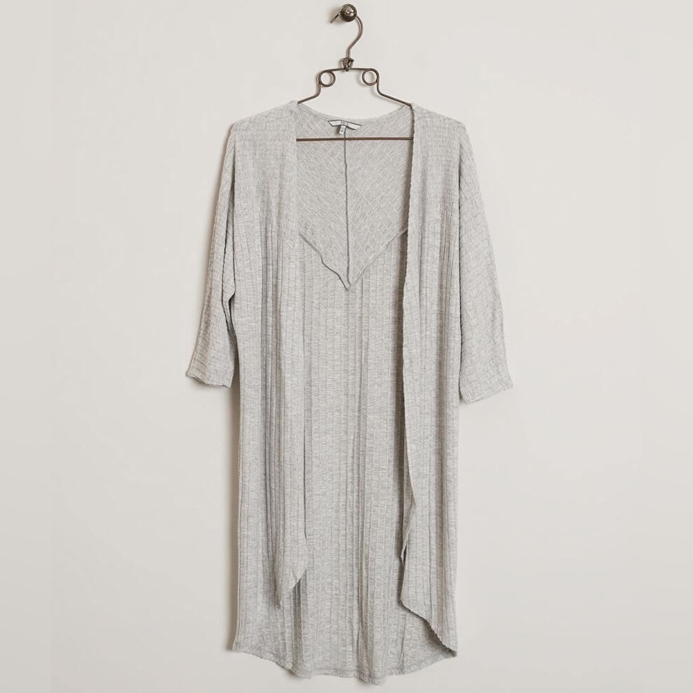 BKE Lightweight Open Cardigan Small Gray Ribbed Duster Layering Neutral Casual